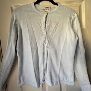 Baby Blue TEHAMA Nancy Haley Pearl Button Down Cardigan - Size Medium